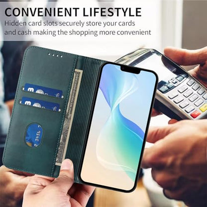 Leather Phone Case Compatible with Galaxy A10E mit Stand Function, Wallet Magnetic Protective Case Bumper Leather RFID Blocking Cover Scratch Resistant Sleeves Compatible with Samsung Galaxy A20E/A10E - color: Green
