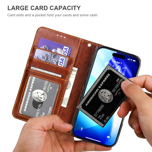 Bocasal Detachable Wallet Case Card Holder for iPhone 17 Pro, Brown | RFID Blocking Kickstand Card Slots Holder PU Leather Magnetic Shockproof Wrist Strap Removable Flip Protective Cover 6.3 inch - color: Brown