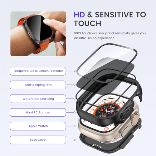 Goton Privacy Waterproof Case for Apple Watch Ultra 3/2/1 49mm - color: Matte Black, size: 49mm