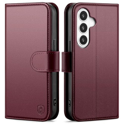 Compatible with Samsung Galaxy S26 Plus Genuine Leather Case Wallet with Card Holder,Women Men Real Leather Flip RFID Blocking Credit Card Slots Kickstand Protective Phone Cover,Wine Red - color: Wine Red, size: Samsung Galaxy S26 Plus - 6.7"