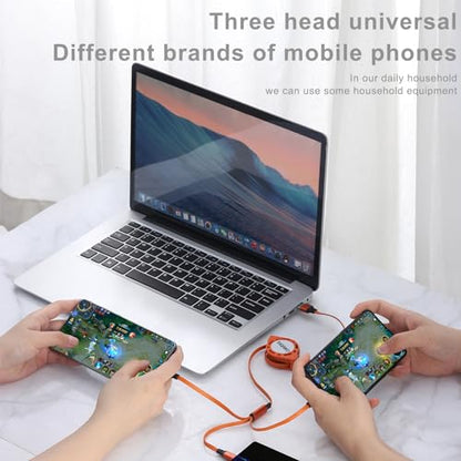 SIQIWO Retractable Multi USB C Charging Cable 3 in 1, QC3.0 Fast Charger - color: Orange