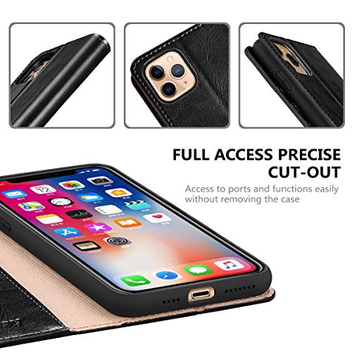 Belemay Compatible with iPhone 11 Pro Max Wallet Case, Genuine Cowhide Leather Case [RFID Blocking] Card Holder Slots Folio Flip Cover Kickstand(6.5"), Black - color: Black, size: iPhone 11 Pro Max