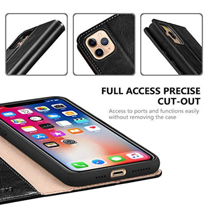 Belemay Compatible with iPhone 11 Pro Max Wallet Case, Genuine Cowhide Leather Case [RFID Blocking] Card Holder Slots Folio Flip Cover Kickstand(6.5"), Black - color: Black, size: iPhone 11 Pro Max