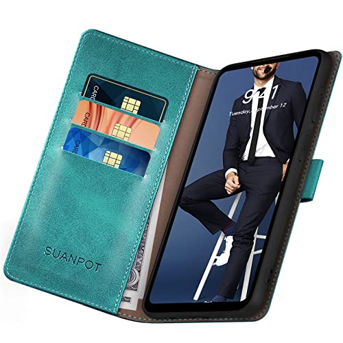 SUANPOT Compatible with Moto G Power 2026/Power 2025/Play 2025 Wallet case with RFID Blocking Credit Card Holder,Flip Book PU Leather Protective Cover Women Men for Power 2026 Phone case Blue Green - color: Blue Green