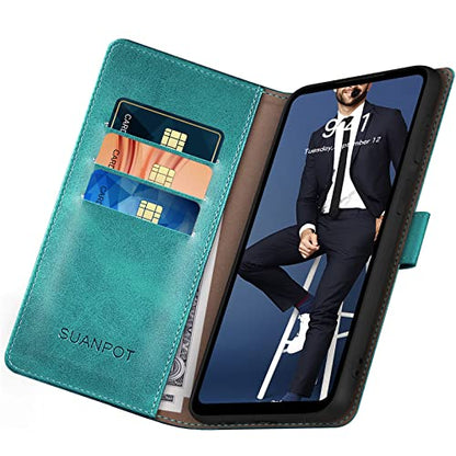 SUANPOT Compatible with Moto G Power 2026/Power 2025/Play 2025 Wallet case with RFID Blocking Credit Card Holder,Flip Book PU Leather Protective Cover Women Men for Power 2026 Phone case Blue Green - color: Blue Green