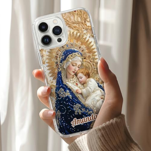 Holy Mother’s Tender Love - Personalized Clear Silicone Phone Case Custom Picture Cover Cute Aesthetic Protective Cellphone Accessory Shockproof Unique Christian Religious Present Women Mom