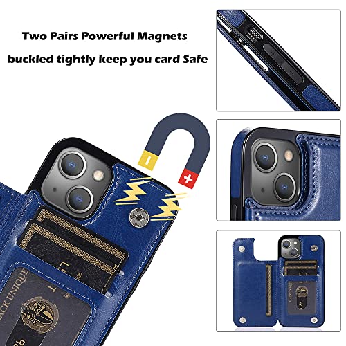 uCOLOR for iPhone 13/14 Wallet Case with Card Holder Navy Flowers | PU Leather RFID Blocking for Women Men Magnetic Clasp Kickstand 6.1 - color: Navy Flowers