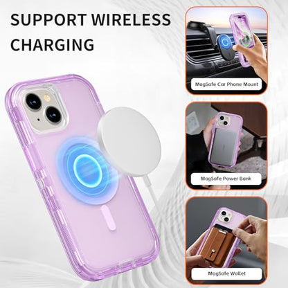 Follaroma Magnetic for iPhone 15 Plus Case, Heavy Duty Phone Cases, Purple | Compatible with MagSafe, Heavy Duty Shock proof Protection, Military-Grade Anti-Drop, Dual Layer Transparent Protective Cover - color: Purple, size: iPhone 15 Plus 6.7''