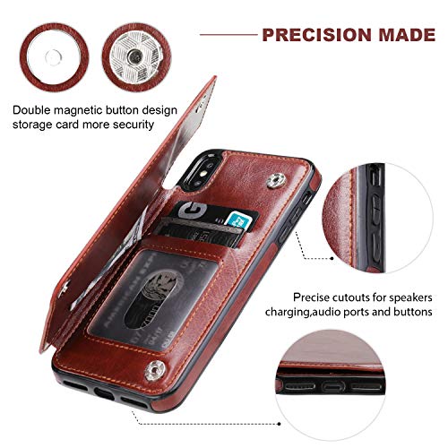 ONETOP for iPhone Xs Max Wallet Case with Credit Card Holder,Brown | Kickstand,ID/Cash Holder,Case Wallet with Card Slots,Double Magnetic Clasp,Durable PU Leather Shockproof Cover for Women Men - color: iPhone Xs Max 6.5" Brown