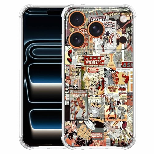 Case for iPhone 17 Pro Max with Superhero Design,Cartoon Comic Pop Culture Art Collage,Clear Soft TPU Bumper Phone Cover,6.9"(Hero,17PM) - color: Hero, size: iPhone 17 Pro Max