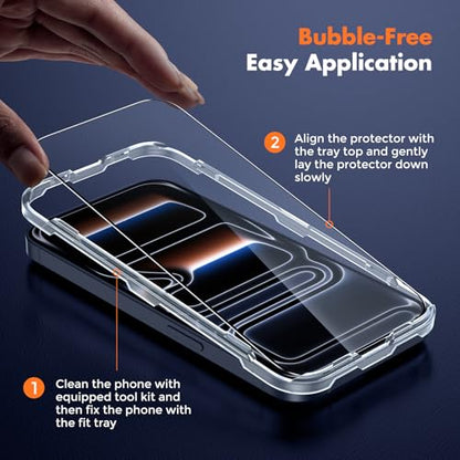 UNBREAKcable for iPhone 17 Pro Screen Protector, 3-Pack Full Coverage Tempered Glass [Military Grade Shatterproof] [9H Hardness] [Easy Installation] [Bubble Free] [99.99% HD Clear] for iPhone 17 Pro - size: iPhone 17 Pro