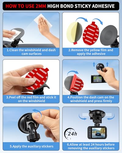 VHB Double-Sided Adhesive Pads for Dash Cam Mount, 6Pcs [2mm Thick, 2.83" Square + 2.2" Round] Heat Resistant Sticky Tape for Suction Cup Phone Holder, Windshield, Dashboard, GPS, and Camera Holders