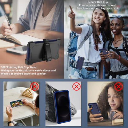 FOR Samsung Galaxy S26 ultra case, S26 ultra Heavy Duty case,with A Tempered Glass Screen Protector, [Military Grade Protective ] [Shockproof] [Dropproof] [Dust-Proof] (with Belt Clip-Dark Blue) - color: with Belt Clip-Dark Blue