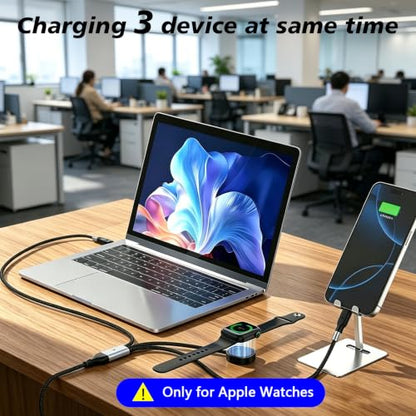 100W Multi Charging Cable for Apple iWatch/Lightning/USB C, 4FT - size: AC to C+L+iWatch(4FT)