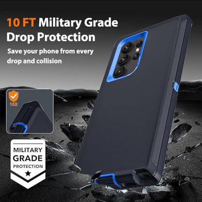 for Samsung Galaxy S22 Ultra Case with 2Pcs Self Healing Flexible TPU Screen Protector & Camera Lens Protector, 3 in 1 Heavy Duty Shockproof/Drop Proof/Dust Proof Case (Navy Blue) - color: Navy Blue