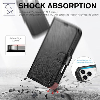 TUCCH Case Wallet for iPhone 17 Pro, RFID Blocking Folio, Textured Black | 4 Card Holders, Kickstand, PU Leather, Magnetic Closure, Shockproof TPU Shell, Protective Flip Cover - color: Textured Black