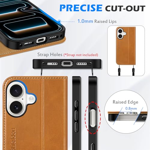 SHIELDON Genuine Leather Wallet Case for iPhone 17 6.3", Retro Light Brown | Magnetic Closure, RFID Blocking, Credit Card Slot, Kickstand, Flip Book Design, Shockproof Phone Cover - color: Retro Light Brown
