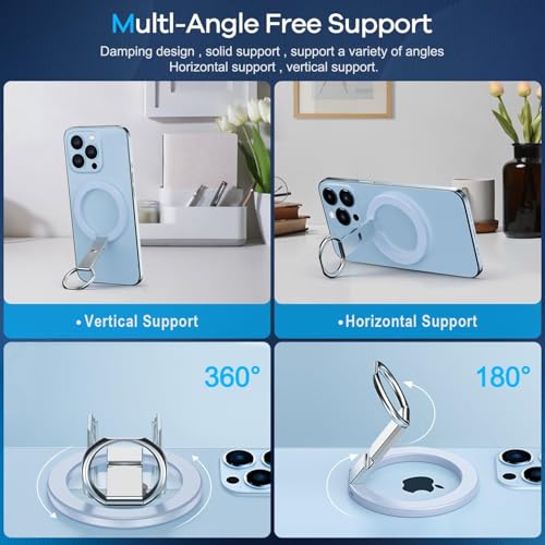 Blue Ergonomic Phone Ring Holder iPhone 11 12 13 14 15 16 17 Pro Max Magnetic Wireless Charging 360 Rotation Anti-Slip Grip Adjustable Kickstand Samsung Galaxy Pixel Foldable Secure Finger Loop - color: Blue Metal Holder