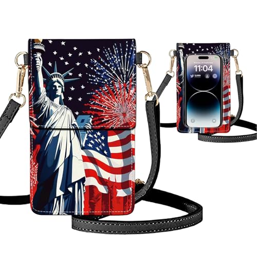 Small Crossbody Bags for Women Touchscreen Cell Phone Bag Cross Body Purses with adjustable Strap,Gifts For Teenage Girls - color: Statue Of Liberty & Usa Flag