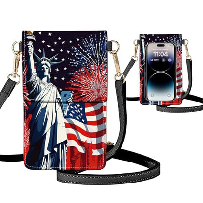 Small Crossbody Bags for Women Touchscreen Cell Phone Bag Cross Body Purses with adjustable Strap,Gifts For Teenage Girls - color: Statue Of Liberty & Usa Flag