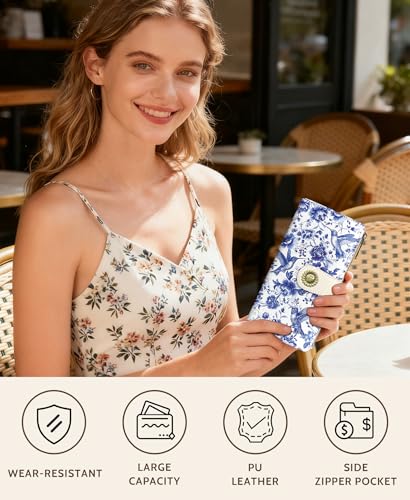 GIANCOMICS Hummingbirds Womens Wallet RFID Flower Credit Card Holder Bifold | Billfold, Cute Cash Purse, Travel Zipper Coin Pocket, Compact Clutch, PU Leather, ID Window, 11 Card Slots, Ladies Gift Woman - color: Birds