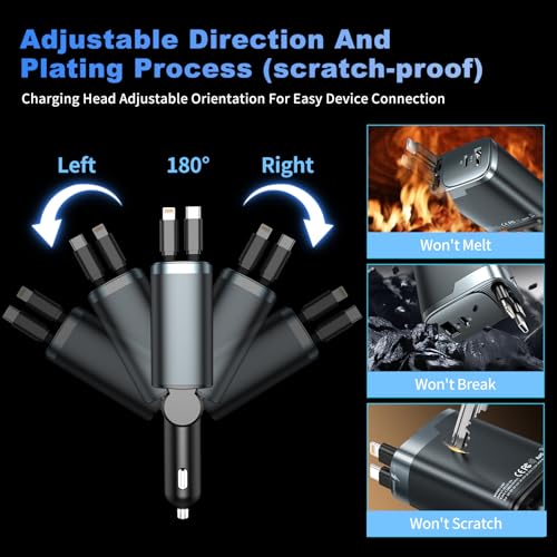 2 Pack 84W Retractable Car Charger, 4-in-1 Car Adapter USB C Fast Charging - size: 2 Pack