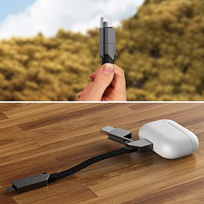 6-in-1 Multi USB Cable – 100W PD Fast Charge Keychain, Magnetic, White Gray