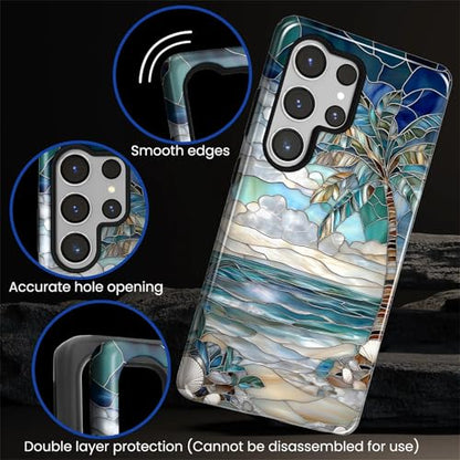 Case for Samsung Galaxy S26 Ultra, 2 in 1 PC Hard Shell & Silicone Inner Bumper, Anti-Scratch Full-Body Cover Shockproof Slim Design -Beach Palm Tree - color: Beach Palm Tree, size: Galaxy S26 Ultra