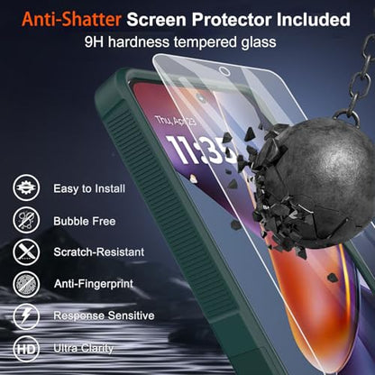 for Moto G 2025 Case, Motorola Moto G 5G 2025 Case, with Glass Screen Protector, 15ft Military-Grade Drop Protection, Dual Layer Full Body Shockproof Phone Case, Green
