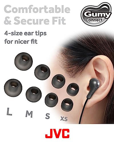 JVC Gumy Connect USB-C Wired Earbuds Headphones, Delay-Free for Videos and Gaming, Built-in DAC Reduces Noise and Improves Sound Quality, 9.2 mm Diameter Neodymium Drivers - HAFR9UCB (Black) - color: Black, size: USB-C Jack