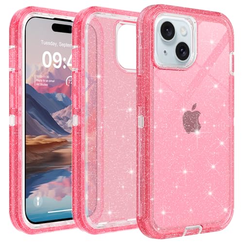 TUTUKII for iPhone 14 Case Pink Glitter | Heavy Duty Shockproof, Anti-Drop, Anti-Yellow,Triple-Layer Transparent Protective Phone Cover, 6.1" - color: Pink Glitter, size: iPhone 14 6.1"