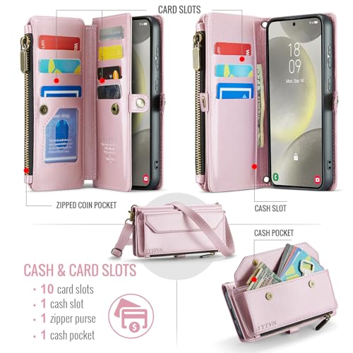 for Samsung Galaxy S23 Wallet Case with Card Holder, Rose Gold | RFID Blocking Slots, Crossbody Lanyard, Wrist Strap, Zipper Pocket Purse Handbag, Magnetic Closure - color: Rose Gold, size: Galxay S23