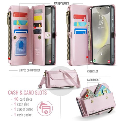 for Samsung Galaxy S23 Wallet Case with Card Holder, Rose Gold | RFID Blocking Slots, Crossbody Lanyard, Wrist Strap, Zipper Pocket Purse Handbag, Magnetic Closure - color: Rose Gold, size: Galxay S23