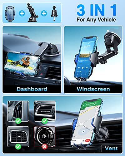 VANMASS Car Phone Holder Ultimate Military-Grade Strongest Suction & Clip Windshield Dash Best Strongest Cell Phone Automotive Dash Gauge Accents for iPhone 18 Pro Max 17 16 15 14 Blue - color: Blue