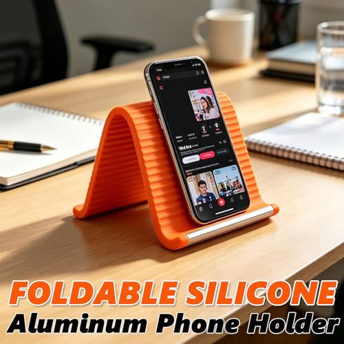 Portable Foldable Silicone Aluminum Phone Holder, 2026 New Flexible Silicone Aluminum Phone Holder, Folded into Any Shape, Universal Adjustable Anti-Slip Desktop Mount for Home Office Travel (Black) - color: Black