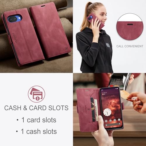 HAII Case for Google Pixel 10a 6.3",PU Leather Folio Flip Wallet Case with Card Holster Stand Kickstand Magnetic Closure Shockproof Phone Cover for Google Pixel 10a (Red) - color: Red