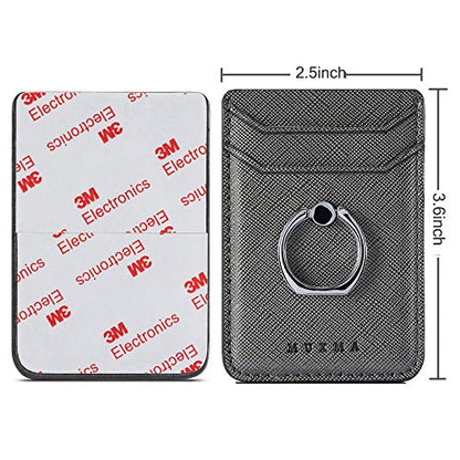 Phone Card Holder with Ring Grip for Back of Phone,Adhesive Stick-on Credit Card Wallet Pocket for iPhone,Android and Smartphones Gun Metal - color: Gun Metal