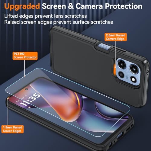 for Motorola Moto G 5G 2025/2026 Case with HD Screen Protector, Moto G Play 2026 Heavy Duty Shockproof Military Grade Full Body Protection Phone Cover (Black) - color: Black