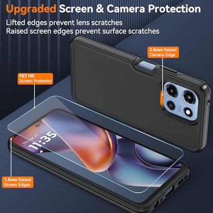 for Motorola Moto G 5G 2025/2026 Case with HD Screen Protector, Moto G Play 2026 Heavy Duty Shockproof Military Grade Full Body Protection Phone Cover (Black) - color: Black