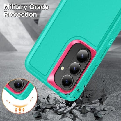 for Samsung Galaxy S26 Plus Case with Kickstand Case 3-Layer Military Grade Protective Case Cover Silicone Heavy Duty Rugged Shockproof for Galaxy S26+ Plus Phone Case (Cyan+Rose Red) - color: Cyan+Rose Red
