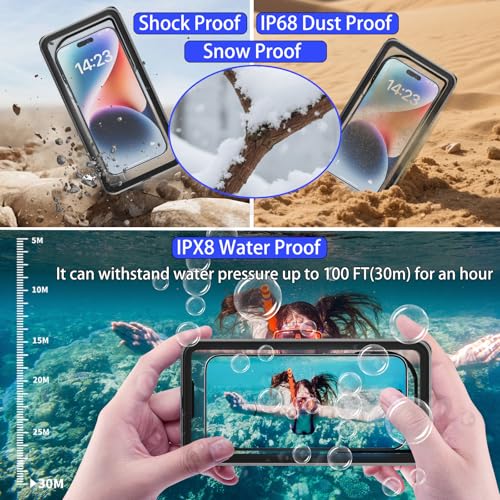 Waterproof Phone Pouch, Heavy Duty Hard Phone Case with Lanyard Compatible with iPhone 17 Pro Max/16/15/14, Galaxy S25 Support Touch Function Black - color: Black