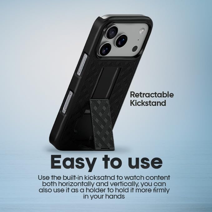 MOTIVE for iPhone 17 Pro Max Case with Belt Clip, Rigid, Kickstand | 6.9" | Ranger v1 Series, Black, 360° holster, open-top/open-bottom port access, textured grip, slim - size: iPhone 17 Pro Max