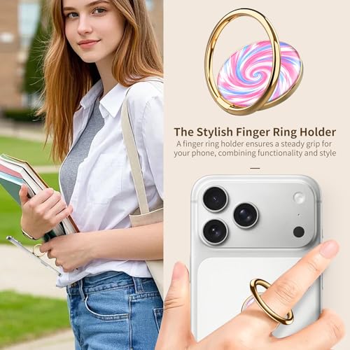 Cell Phone Ring Holder, Cute Phone Ring Grip Stand, 360°Rotation Funny Metal Kickstand Finger Grip Colorful Curve - color: Colorful Curve