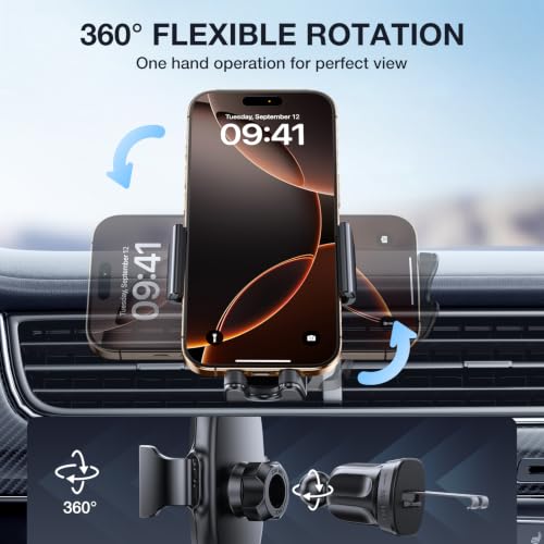 miracase Upgraded Wider Clamp Phone Holders for Your Car, Metal Hook Air Vent Car Mount [Thick Cases Friendly] Automobile Hands Free Compatible with iPhone 17/16/15/14/13 Series All Smartphone - style: Black Air Vent-Mirrored