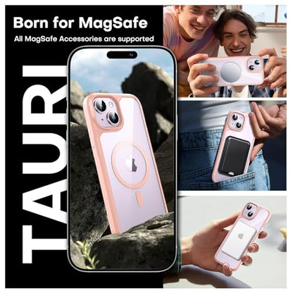 TAURI for iPhone 14 Case, Compatible with MagSafe, Pink | with Screen Protector, Not-Yellowing Military-Grade Protection, Shockproof Slim Magnetic Case for iPhone 14 - color: B-Magnetic Pink