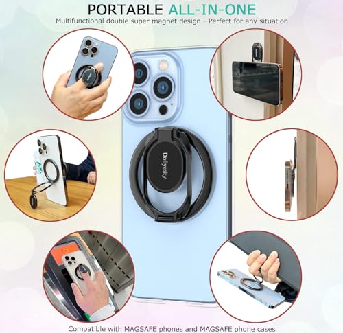 Doflyesky Magnetic Phone Ring Holder with Magsafe, Double Adjustable Gym Finger Ring Grip, Removable Phone Grip, for iPhone, iPad and Smartphones, Compatible with Magnetic Car Mount (Colorful) - color: colorful