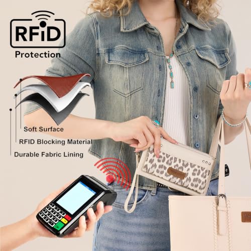 Montana West X Wrangler Large Women's Wallets Card Cases & Money Organizers Western Double Zipper Phone Clutch Wallet for Ladies Female - color: Beige
