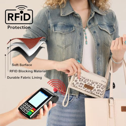 Montana West X Wrangler Large Women's Wallets Card Cases & Money Organizers Western Double Zipper Phone Clutch Wallet for Ladies Female - color: Beige