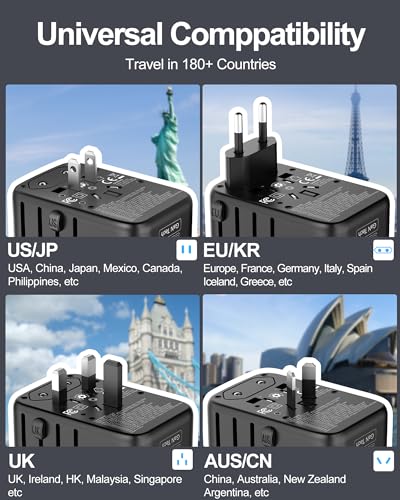 Universal Travel Adapter 100W GaN Fast Charger in One for Europe UK US - color: GaN 100W-Black+White