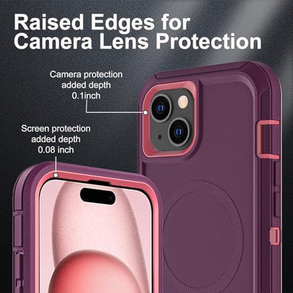 YKHJKLEC for iPhone 15 Case, Compatible with Magsafe, Military Grade 3 in 1 Heavy Duty Shockproof/Drop Proof/Dust Proof Case with 2Pcs Tempered Glass Screen Protector (New-Purple/Pink) - color: New-Purple/Pink